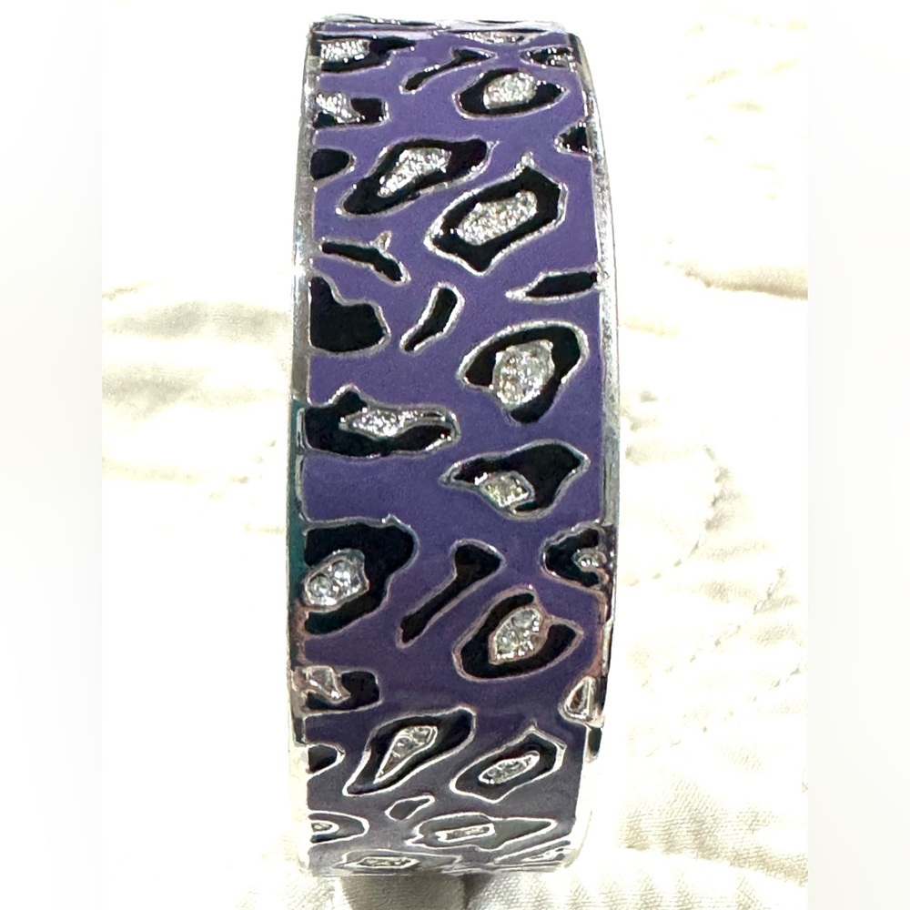 Women's Purple Leopard Print Silver Tone Slip On Cuff Bracelet NWOT